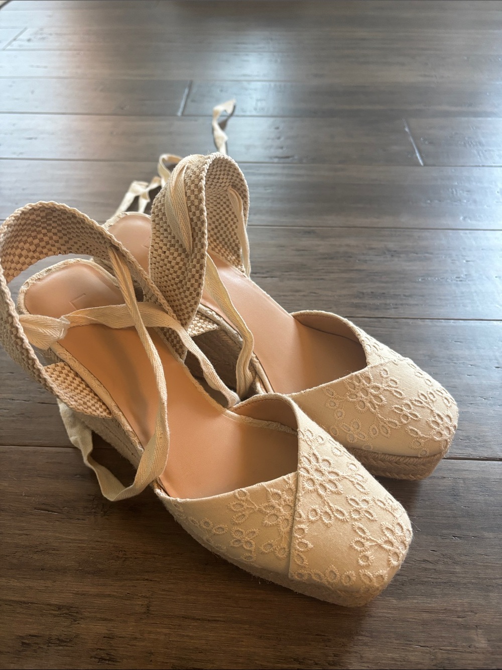 LOFT Cream Lace Espadrille Wedge Sandals